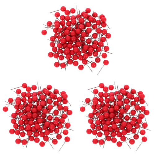 300 Pcs Push Round Ball Head Map Tacks With Stainless Point Red 1
