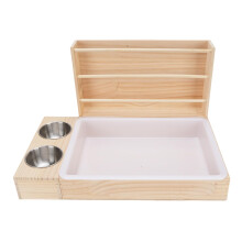 Rabbit Hay Feeder 3in1 Wooden Guinea Pig Hay Rack with Bowls and Litter Box, AntiTipping Design