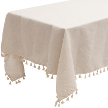 Beige Tafelkleed Met Kwastversiering Voor Tafeldecor
