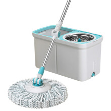 Stainless Steel Spin Mop and Bucket Set with 8 Heads, Hands Wringing, 360 Rotation, White