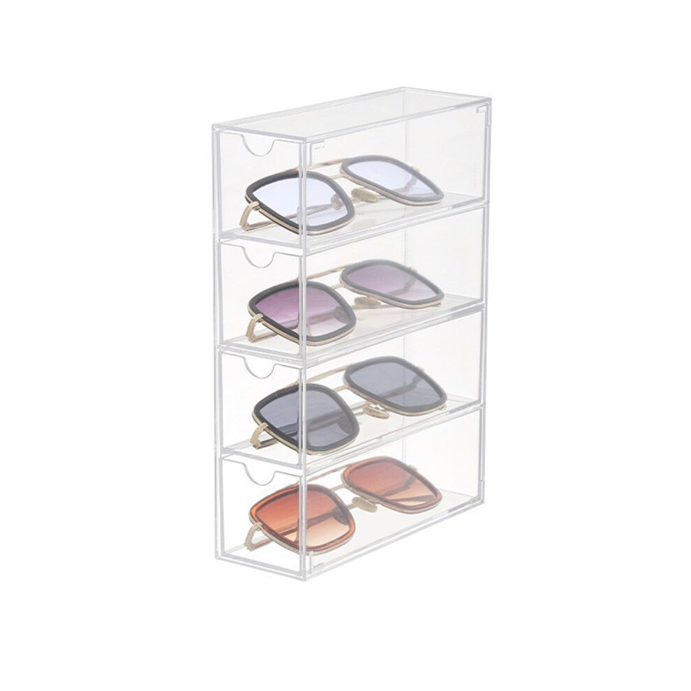 Sleek Eyewear Organizer, Clear Plastic Sunglass Storage With 4 Drawers, Suitable For Various Applications