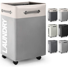 Rolling Laundry Basket with Wheels, Collapsible Laundry Hamper Tall Slim Design Foldable Storage Bins for Corner, Waterproof Material Dust-proof