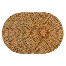 Descansos de copos em rattan natural resistente ao calor, design leve e trançado à mão para uso interno e externo, material ecológico com