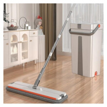 Flat Floor Mop and Bucket Set with 360 Rotatable Head for Large Wet and Dry Cleaning White