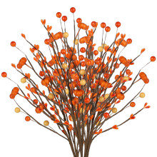 Künstliche Herbstbeerenzweige, orangefarbene Kürbisstecker, flexible Dekozweige für Herbst- und Thanksgiving-Dekoration, realistische