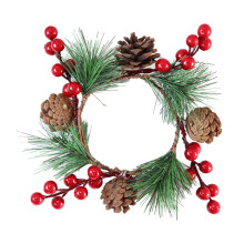 Künstliche Beerenkränze, Weihnachtskerzenringe mit roten Beeren und Tannennadelgirlande für Weihnachtsfeiern, Gastgeschenke und Partydekoration