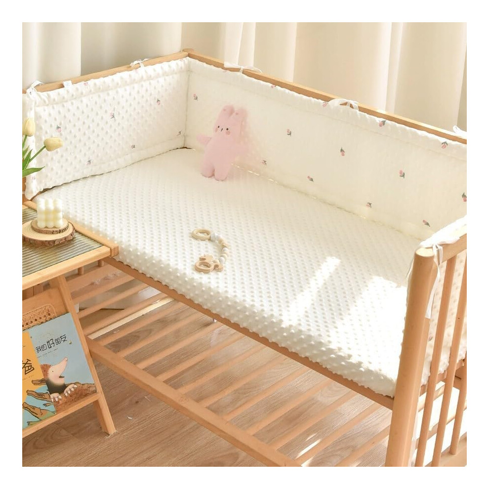 Baby Cot Bumper with Ultra Soft Plush Cover, Breathable Washable Crib Pad, 120x28cm