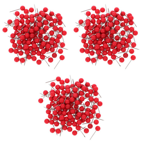 300 Pcs Push Round Ball Head Map Tacks With Stainless Point Red 2