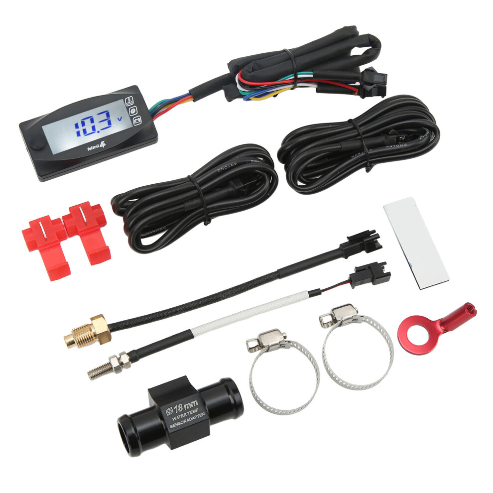4-In-1 Motorcycle Lcd Thermometer With Voltage, Time & Water Temp, Backlight, Dc12v Blue 8441371724867
