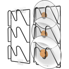 Organizador de tapas elegante, soporte para tapas que ahorra espacio con diseño de ranura en U segura, montaje adhesivo sin esfuerzo para una