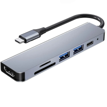 Adattatore multiporta per dispositivi di tipo C, hub USB C con uscita HDMI e trasferimento dati superveloce, dongle 6 in 1 da USB C a HDMI con 2