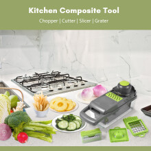 8-in-1 Vegetable Chopper Cutter with 1.2L Container, Green & Grey