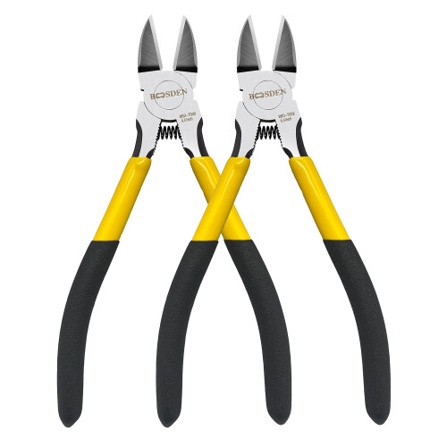 165mm Wire Cutters, 2 Pieces, Precision Side Cutters, Spring Loaded, Yellow / Black