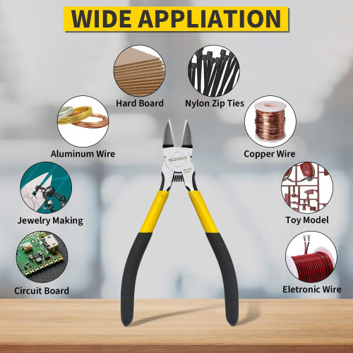 165mm Wire Cutters, 2 Pieces, Precision Side Cutters, Spring Loaded, Yellow / Black 2