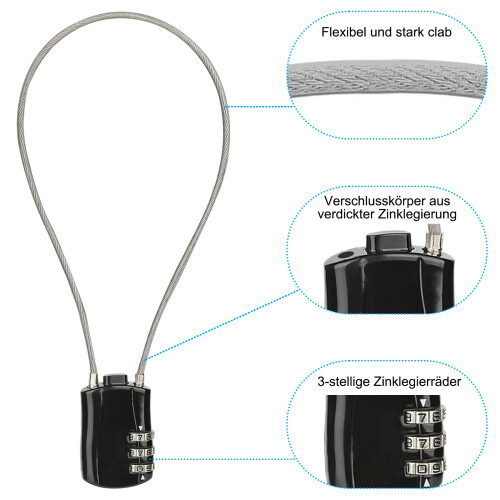 Wire Combination Lock for Suitcases, Lightweight and Portable Multipurpose Use for Backpacks, Helmets, Small Cabinets 2