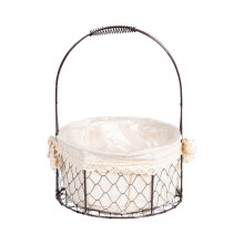 Decorative Utility Baskets, Vintage Farmhouse Style Storage Basket For Wedding Party Flower Girl Baskets, White Iron Rustic Wire Baskets For Living