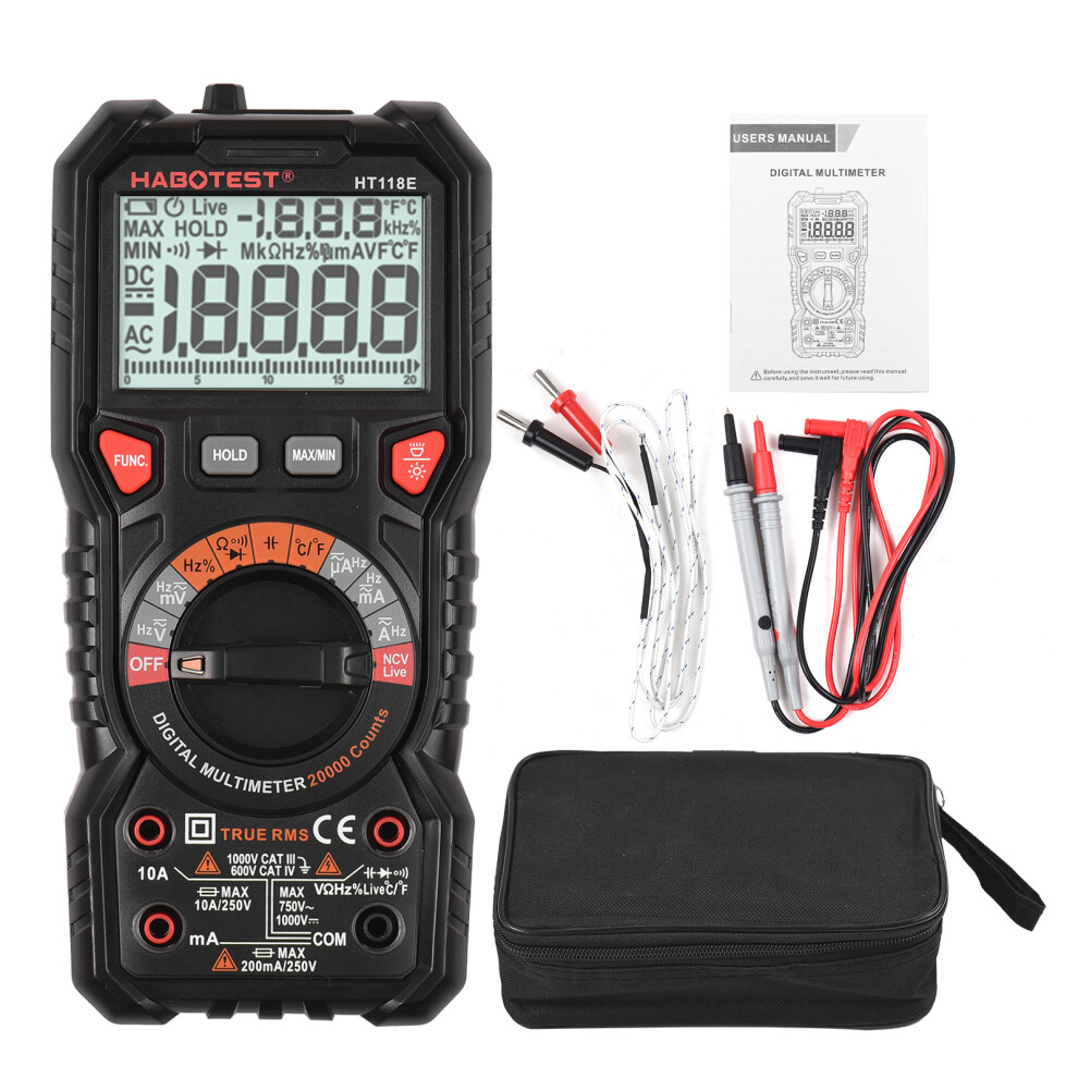 Habotest Ht118e Digital Multimeter 20,000 Counts, Auto Range, Lcd Backlight 9391371772902
