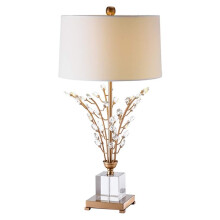 Bedside Table Lamps Twig Crystal Flower Body Modern Table Lamp With Fabric Lampshade For Bedroom Nightstand