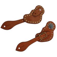 Brown Cow Leather Western Spur Strap with Rhinestones, 25cm