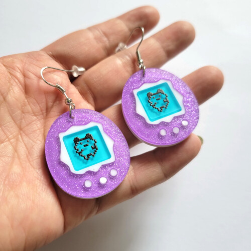Electronic Pet Egg Acrylic Earrings Funny Cartoon Game Console 1