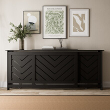 HEATSYNC® Radiator Cover Black Chevron MDF Cabinet Adjustable (W: 140-230cm / H: 94cm / D: 21cm)