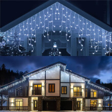 Glamorous Icicle Christmas Decorations, 42.6Ft Outdoor String Lights With 8 Modes, Connectable & Waterproof, Timer & Remote Control For