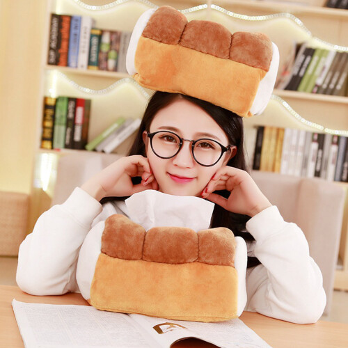 Napkin Storage Container, Dust Proof Tissue Box with Tissue Storage Solution for Kitchen Bathroom Office, Plush Soft Tissue Case Simulation Bread 1