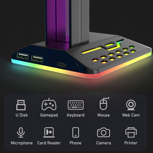 Ευέλικτη βάση ακουστικών, βάση ακουστικών RGB με θύρα Type-C, αντιολισθητική βάση από 2