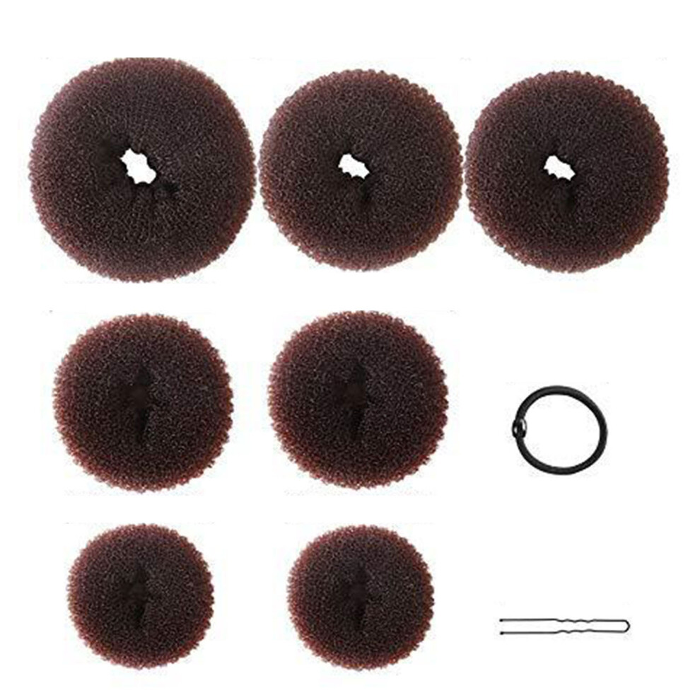 Unisex Complete Hair Bun Maker Set: 7 Donuts 10 Pins 5 Bands In Various Sizes