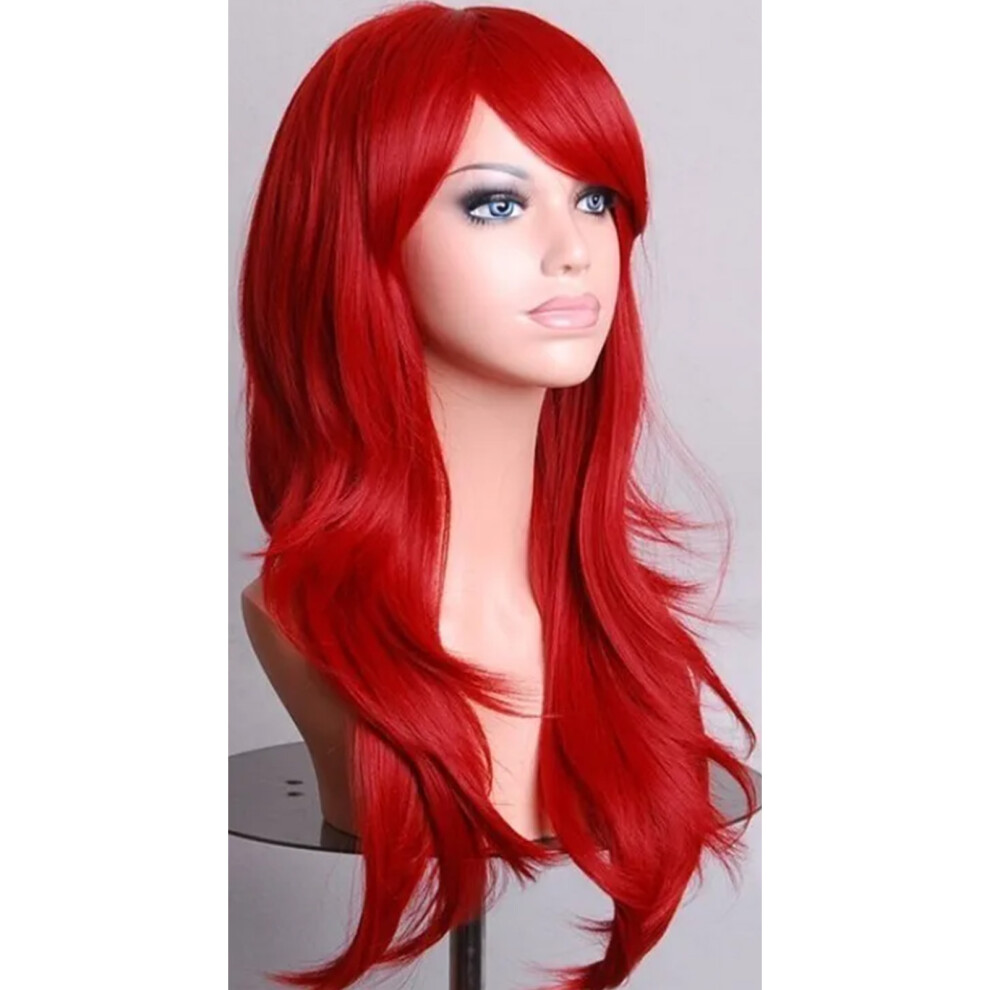 Red Long Curly Synthetic Wig 60-70cm Breathable for Cosplay Halloween