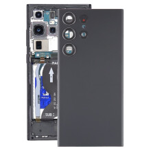 (Black) Glass Battery Back Cover with Camera Lens Cover for for Samsung for Galaxy S23 Ultra SM-S918