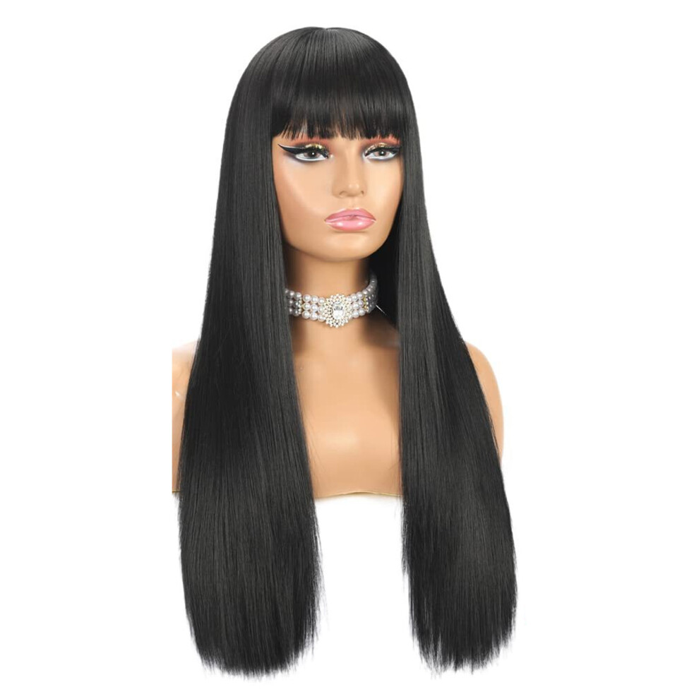 Unisex Black Elastic & Fluffy Wig With Bangs For Daily Wear And Cosplay