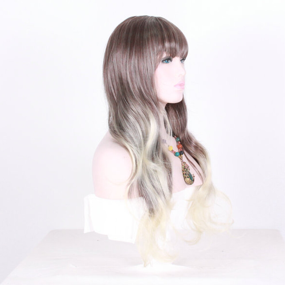 Unisex Gold Gradient Wavy Synthetic Wig, Long Curly 28.3In, High Temp Resist