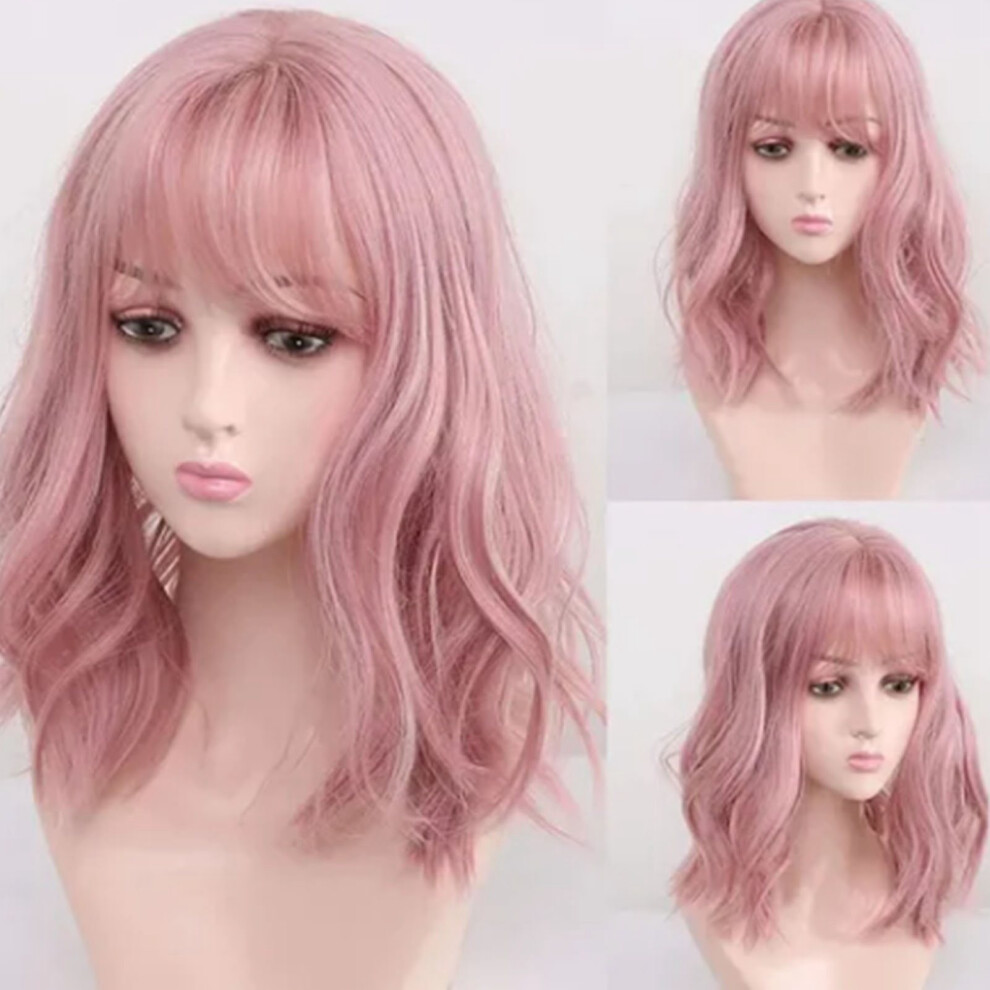 Unisex Pink Long Curly Synthetic Wig 15.0In For Parties & Cosplay