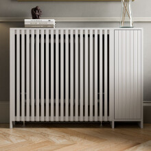 HEATSYNC® Radiator Cover White Vertical MDF Storage Cabinet Small (W: 108cm / H: 81.5cm / D: 19cm)