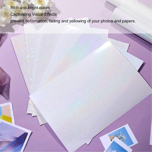 50Pcs A4 Holographic Laminate Sheets Bright Colors Glitter Effect 2