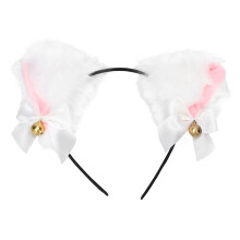 Tiara ajustável com orelhas de gato para festas temáticas, design fofo, orelhas de pelúcia macias ao toque, acessório leve com laços e sinos.