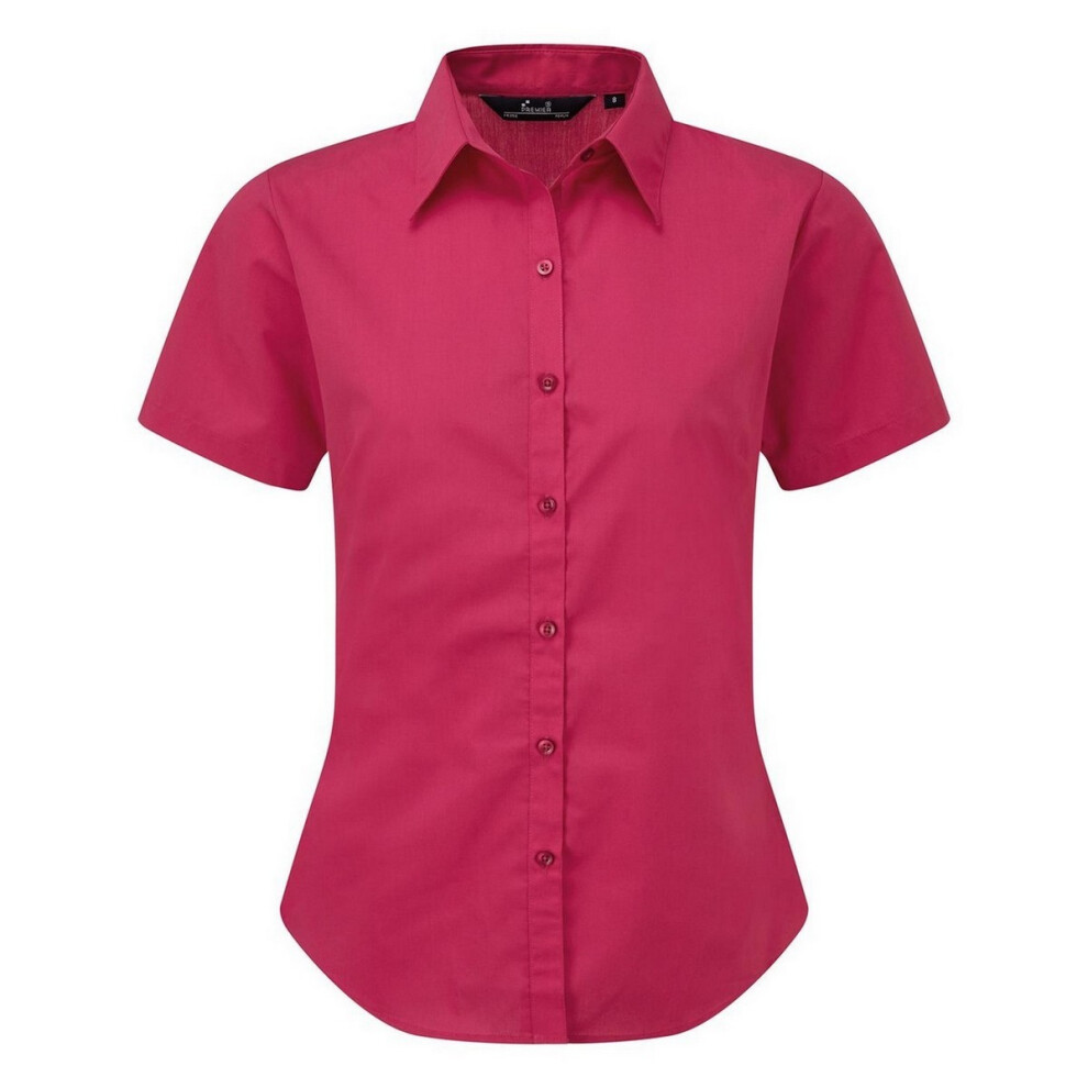 Premier (16, Hot ) Short Sleeve Poplin Blouse / Plain Work Shirt Pink