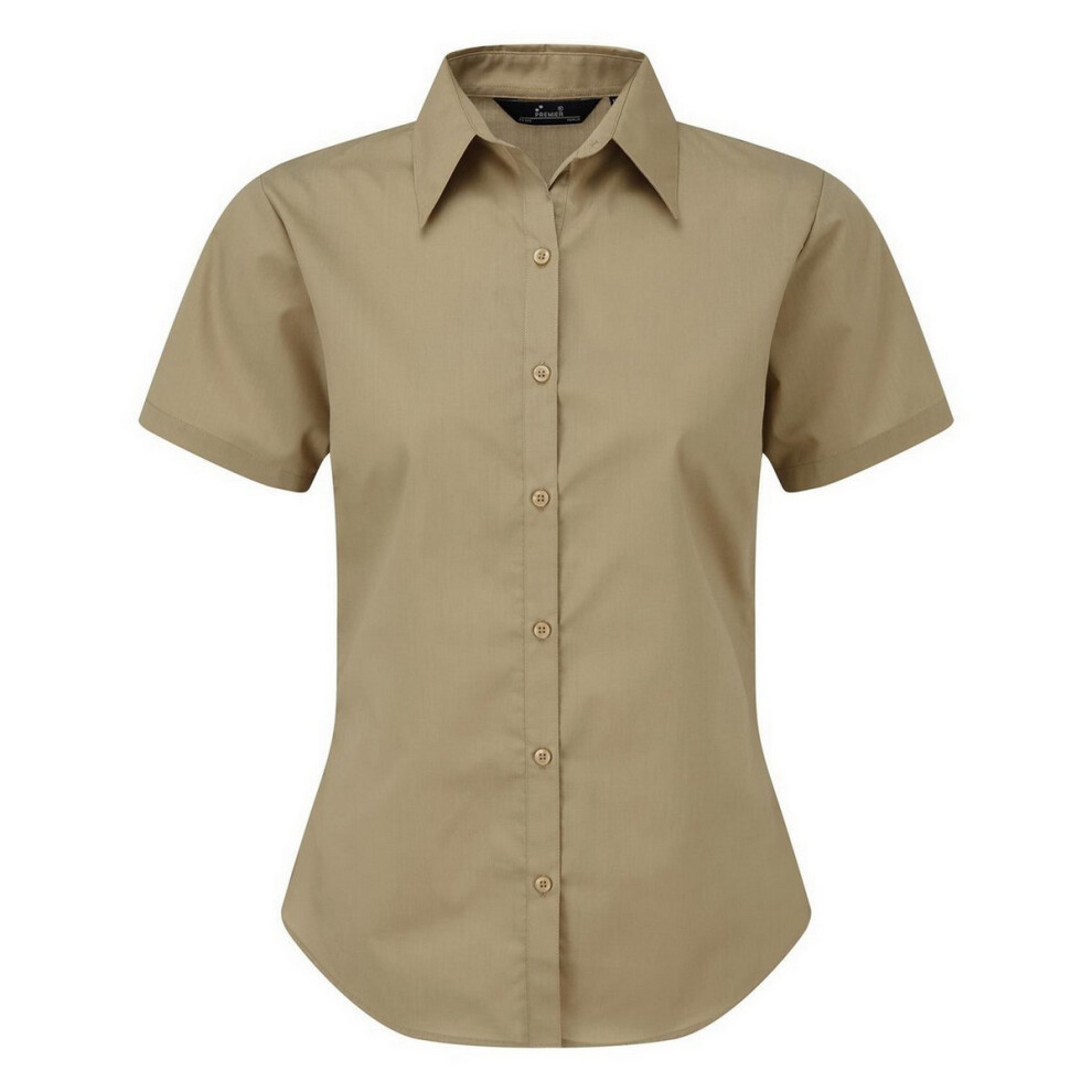 (18, Khaki) Premier Short Sleeve Poplin Blouse / Plain Work Shirt