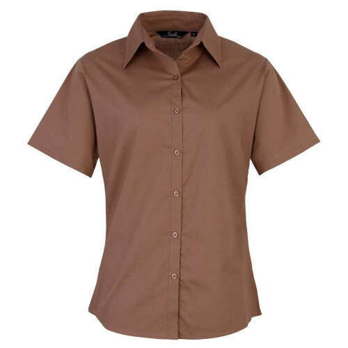 Premier (26, Brown) Premier Short Sleeve Poplin Blouse / Plain Work Shirt