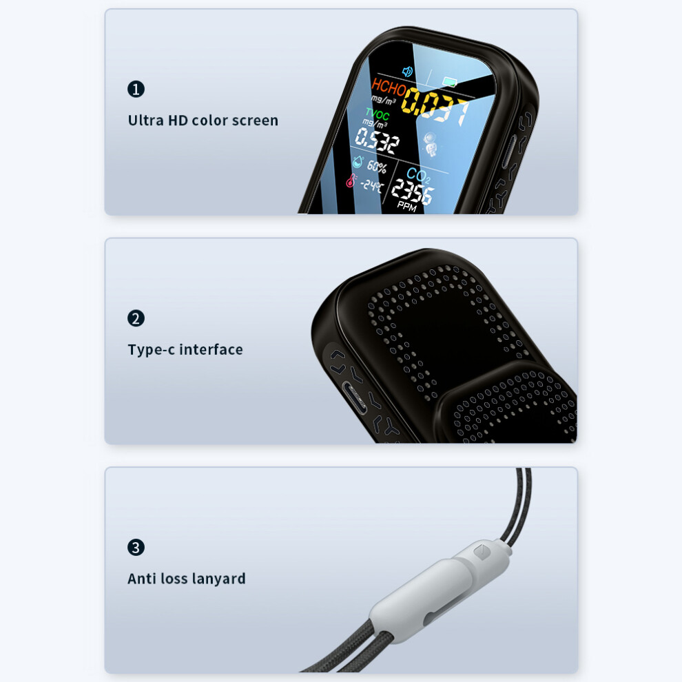 Compact 5in1 Air Tester 240x280 Display for CO2 & Humidity