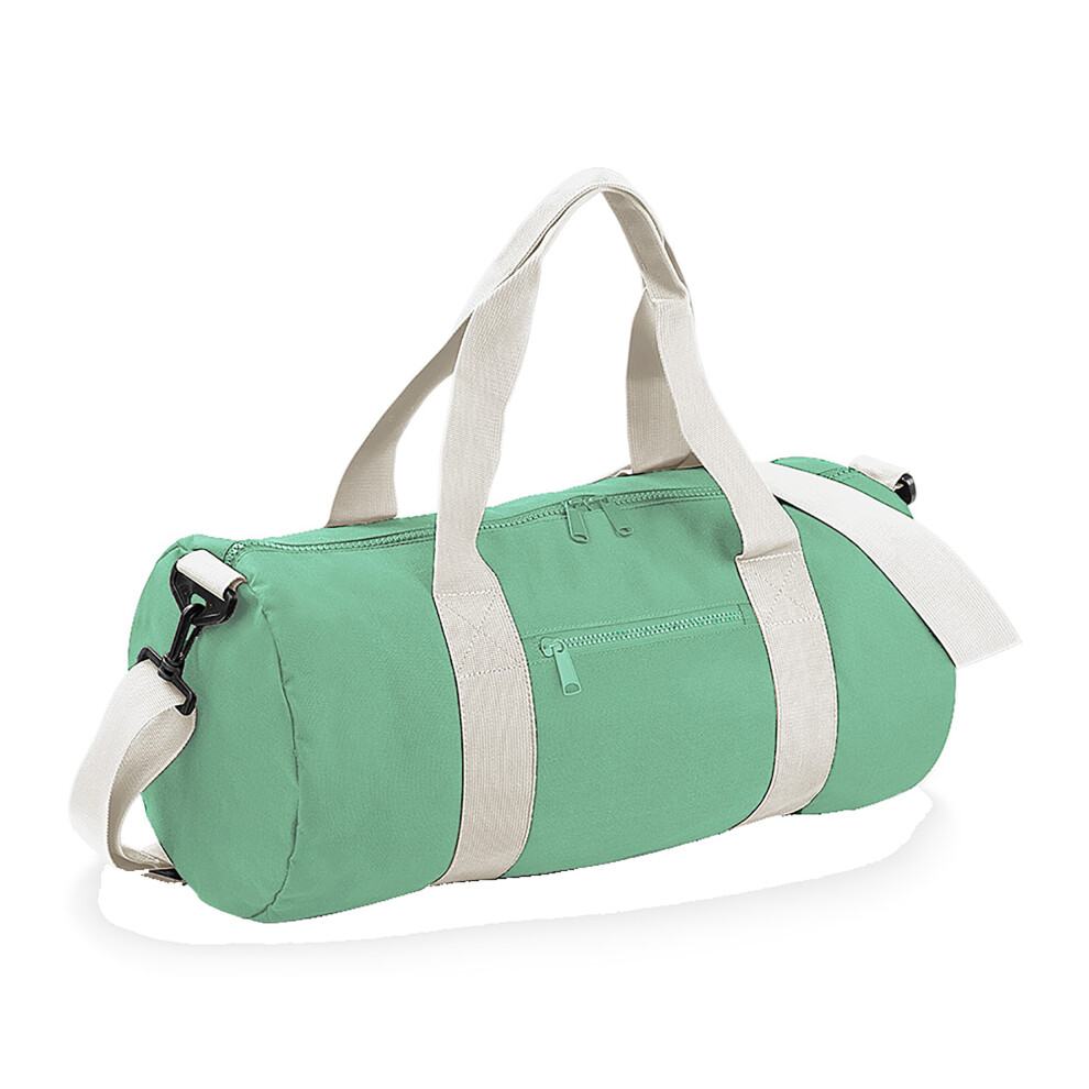 (One Size, Mint Green/Off White) Bagbase Plain Varsity Barrel / Duffle Bag (20 Litres)