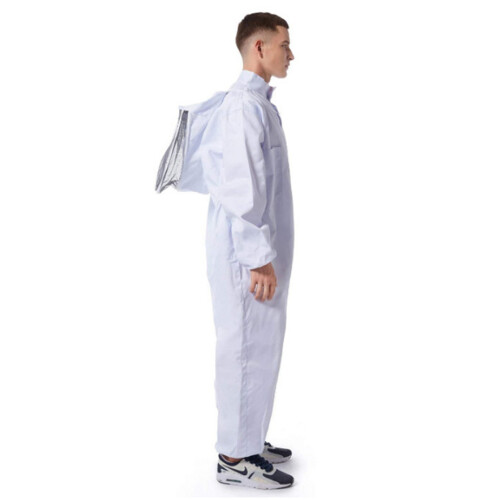 Professional White Beekeeper Suit, Breathable Nylon, Size L, Double Pocket