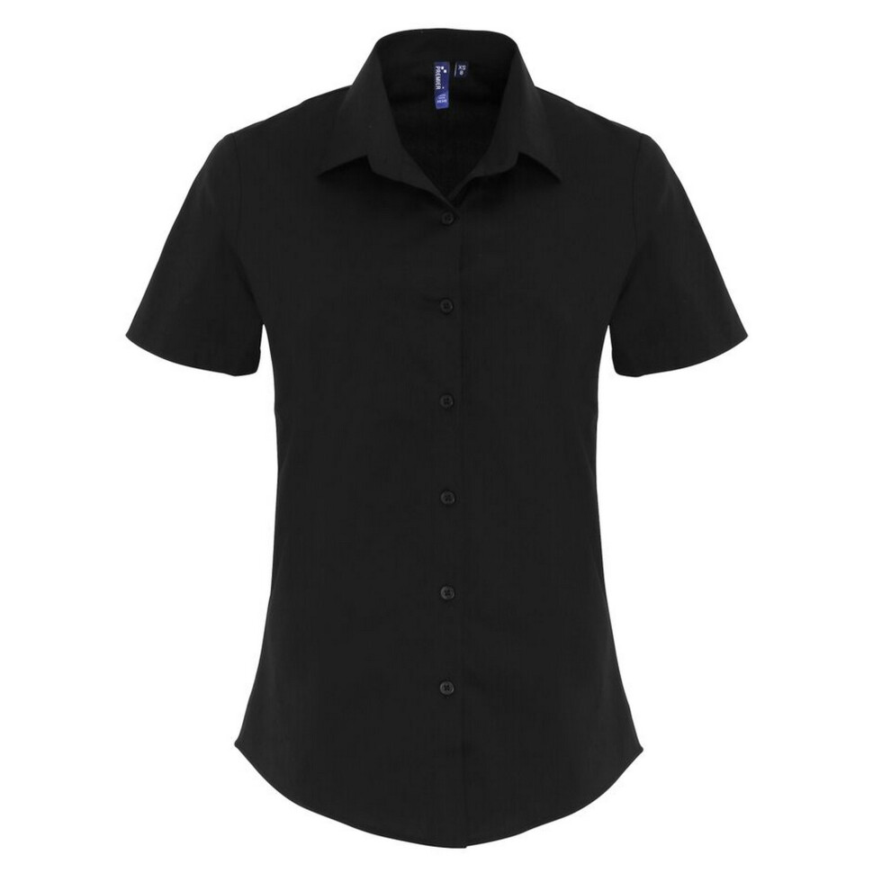 Premier (Xs, Black) Womens/Ladies Stretch Fit Poplin Short Sleeve Blouse
