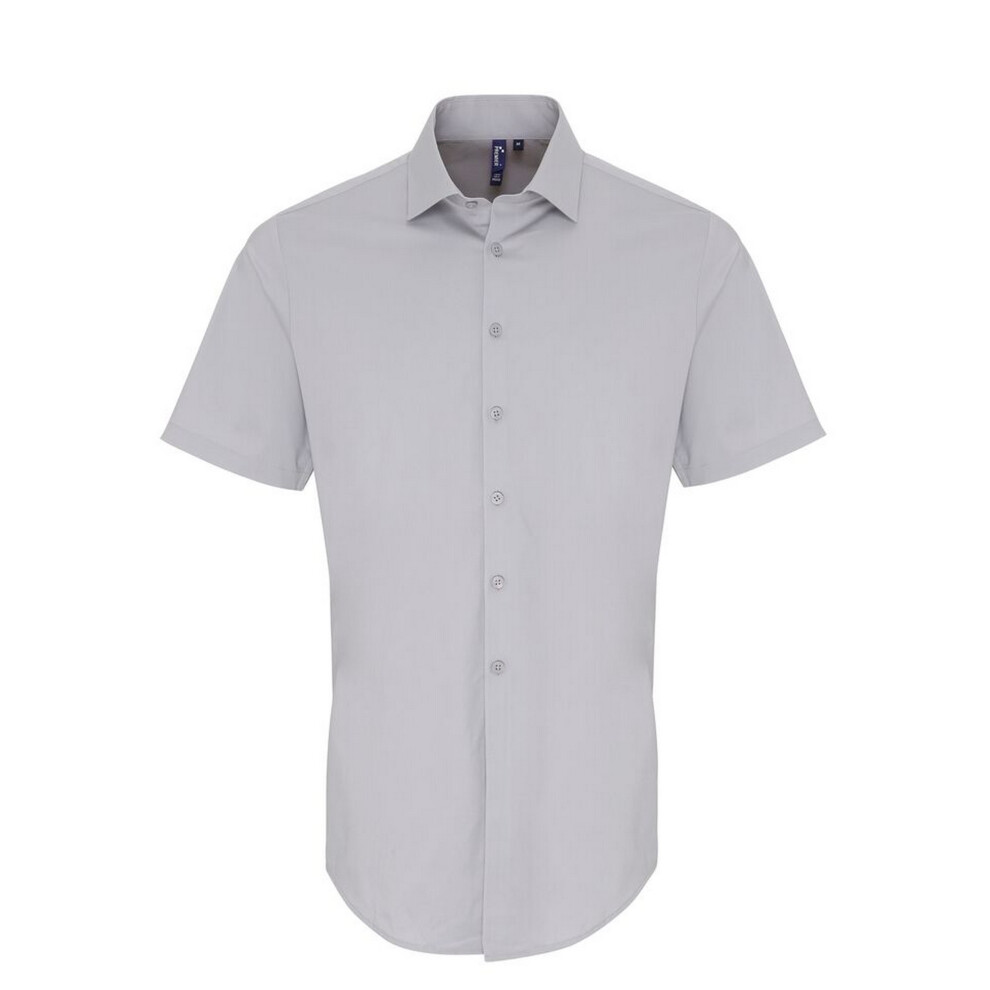 Premier (M, Silver) Mens Stretch Fit Poplin Short Sleeve Shirt