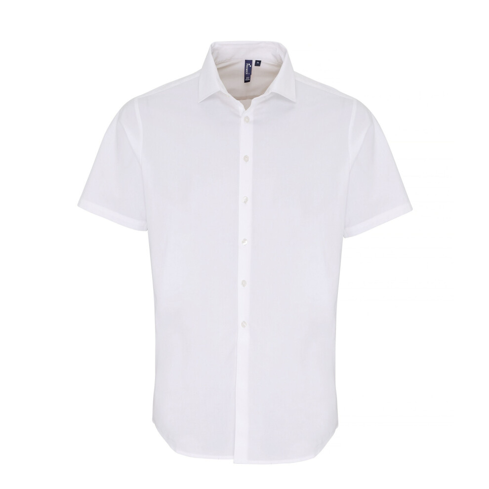 Premier (M, White) Mens Stretch Fit Poplin Short Sleeve Shirt