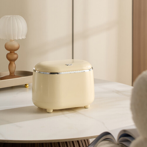 Mini-Desktop-Mülleimer Gelb ABS mit Deckel, großer Mund, 390g 2