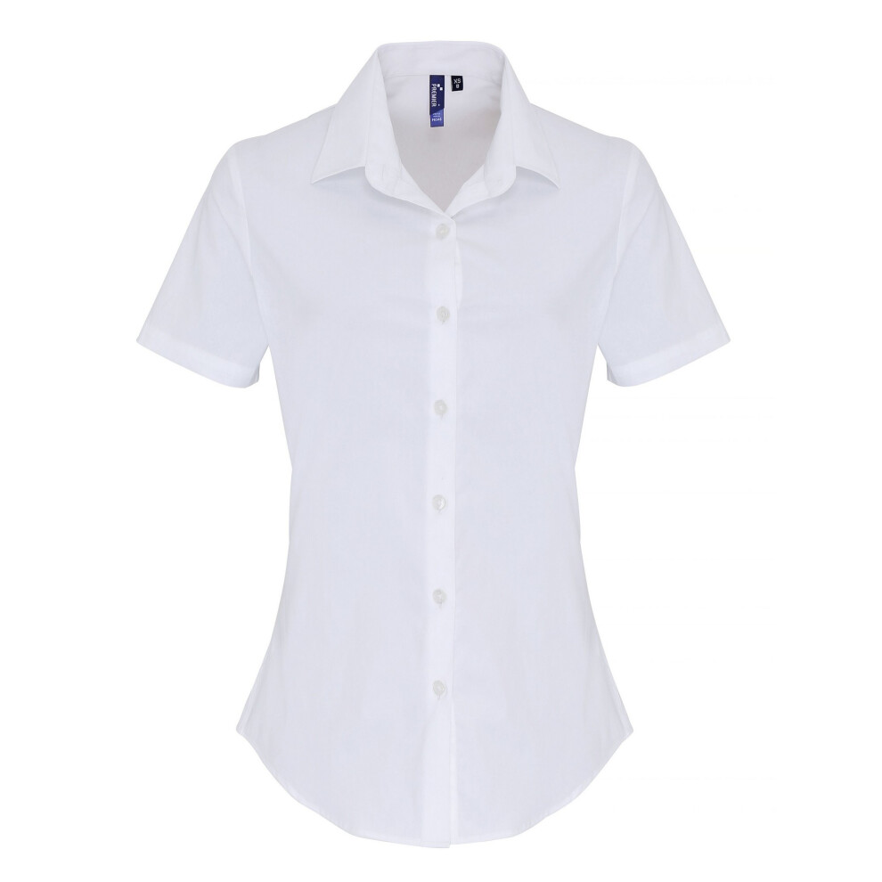 Premier (L, White) Womens/Ladies Stretch Fit Poplin Short Sleeve Blouse