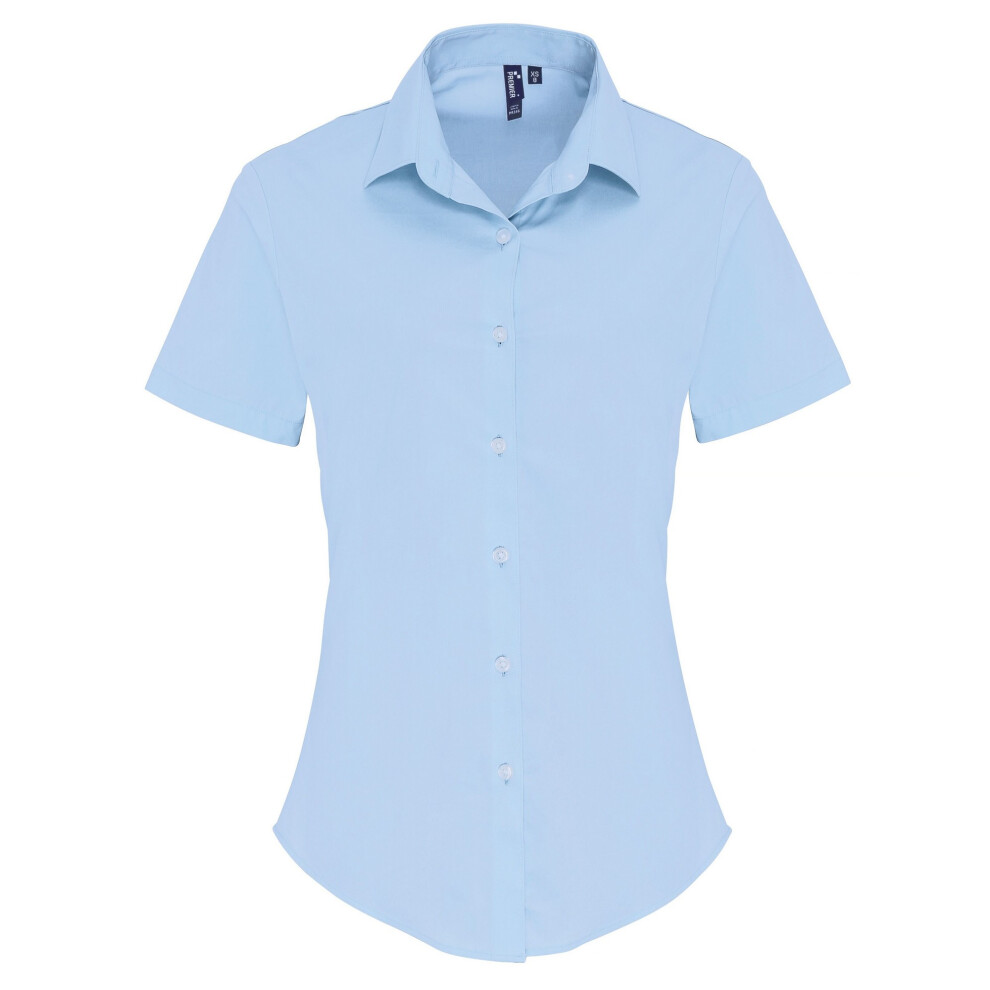 Premier (M, Pale ) Womens/Ladies Stretch Fit Poplin Short Sleeve Blouse Blue