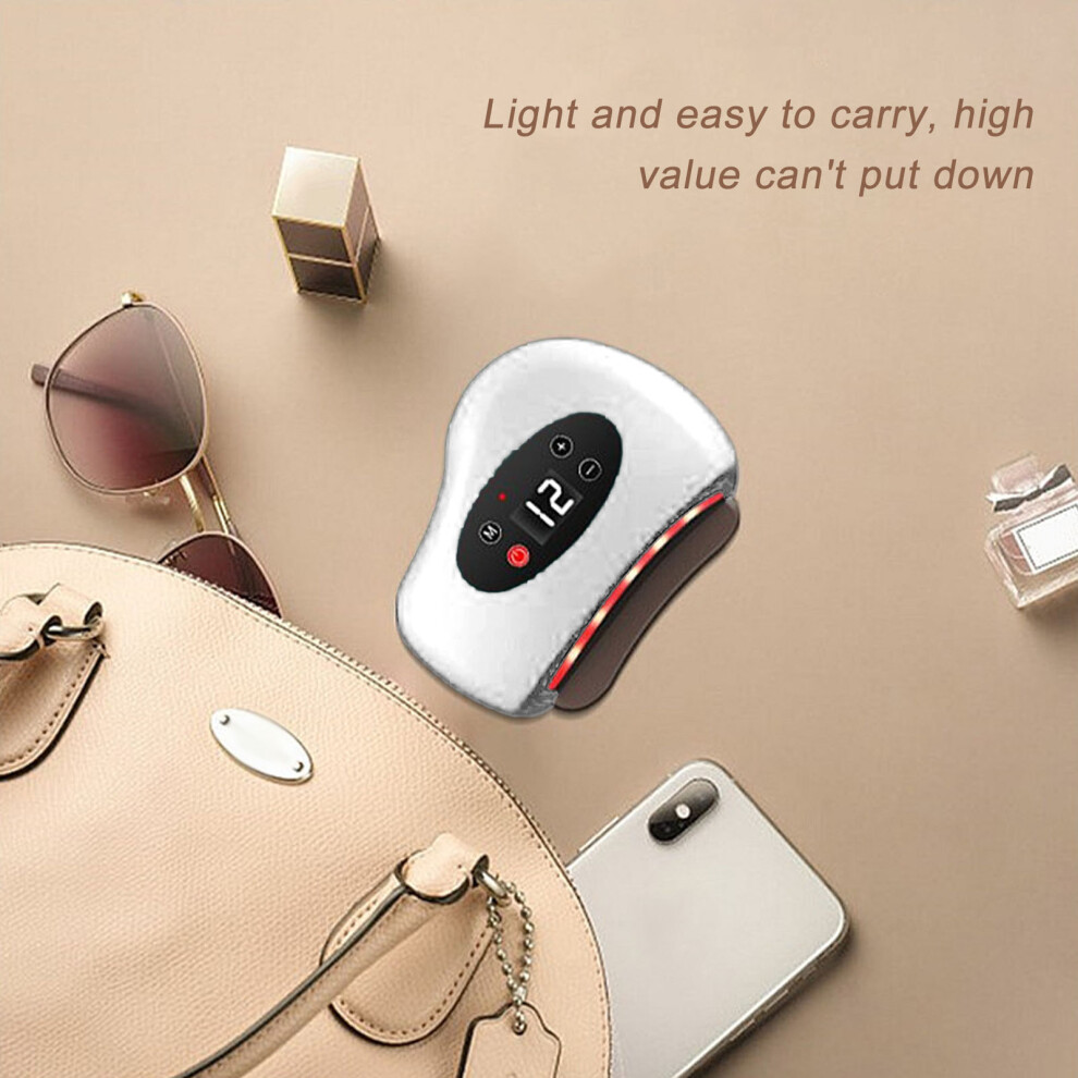 White Electric Gua Sha Massager With Vibration & Heating, Lithium Battery